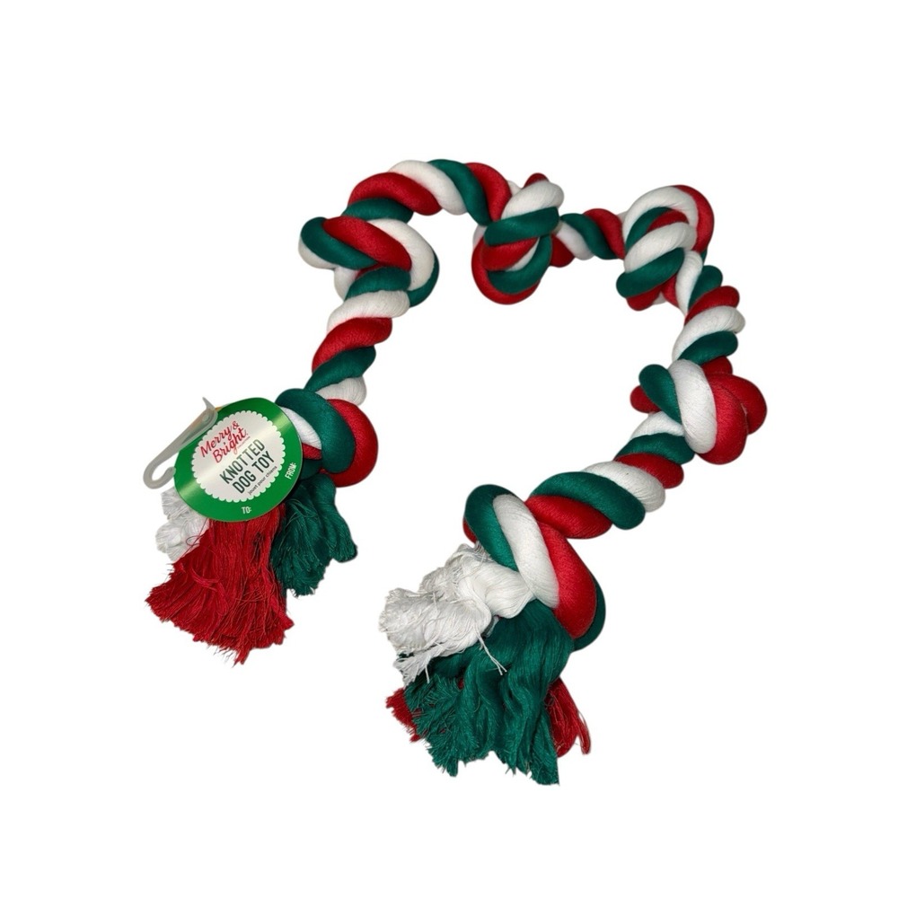 Merry & Bright Jolly 30" Dog Toy Knotted Rope Red Green Heavy Duty Tug Chew